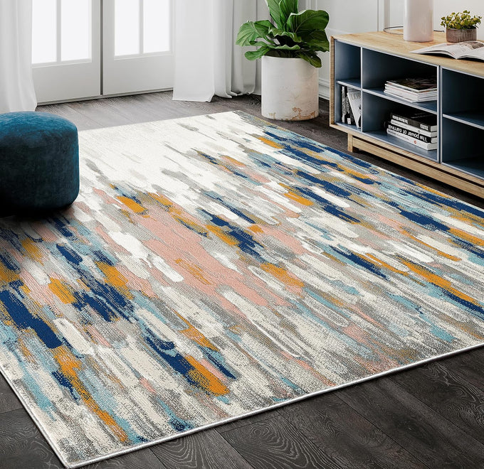 Abani Porto PRT140C Contemporary Grey and Yellow Abstract Area Rug 5'3"x7'6"