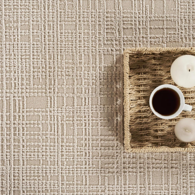 Abani Beige Area Rug - 4' x 6' - Living Room & Bedroom - Textured Stripe Weave Design - Indoor Use - Easy to Clean, Stain Resistant, Non-Shedding - Neutral Collection