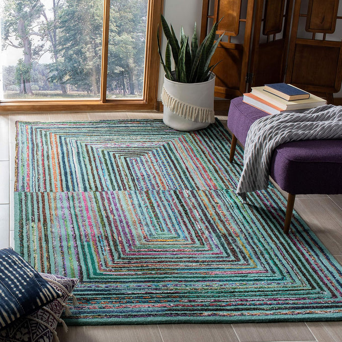 SAFAVIEH Nantucket Collection Accent Rug - 3' x 5', Teal, Handmade Boho Abstract Cotton & Wool, Ideal for High Traffic Areas in Entryway, Living Room, Bedroom (NAN603A)