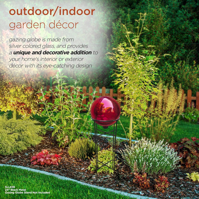Alpine Corporation 10" Diameter Indoor Outdoor Glass Gazing Globe Yard Decor, Red