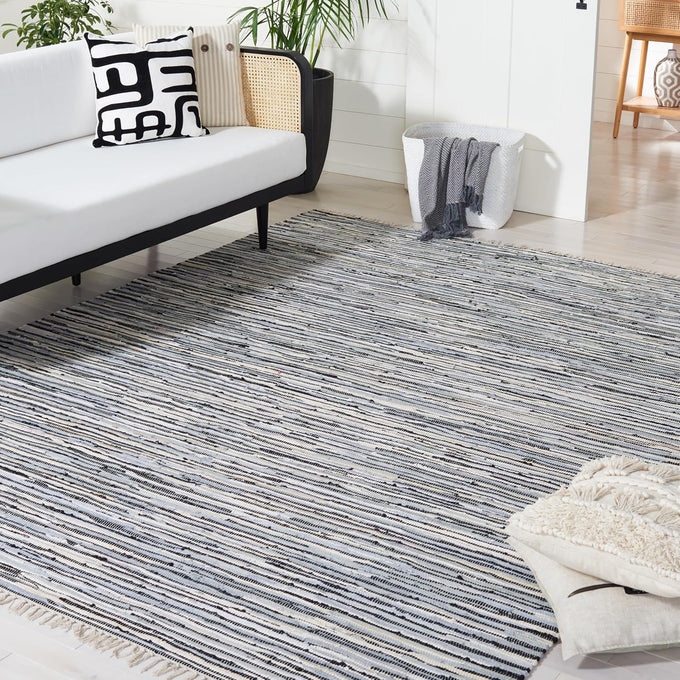 SAFAVIEH Rag Rug Collection Area Rug - 5' x 8', Turquoise & Multi, Handmade Boho Stripe Cotton, Ideal for High Traffic Areas in Living Room, Bedroom (RAR129C)