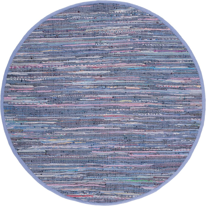 SAFAVIEH Rag Rug Collection Area Rug - 6' Round, Purple & Multi, Handmade Boho Stripe Cotton, Ideal for High Traffic Areas in Living Room, Bedroom (RAR121D)