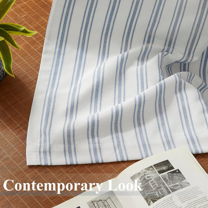 ZJDECOR Blue Striped Blackout Curtains 84 Inches Length,Back Tab Rod Pocket