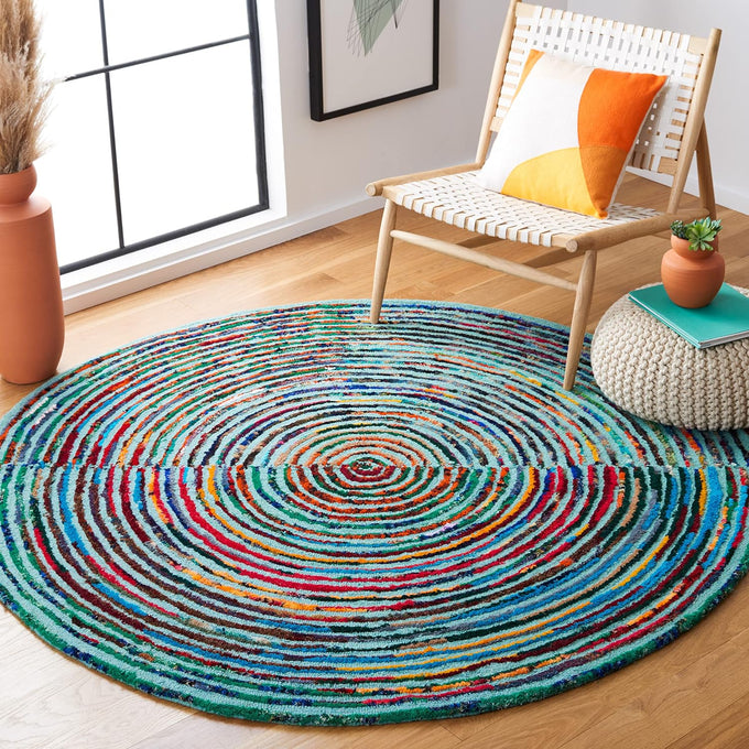 SAFAVIEH Nantucket Collection Accent Rug - 3' x 5', Teal, Handmade Boho Abstract Cotton & Wool, Ideal for High Traffic Areas in Entryway, Living Room, Bedroom (NAN603A)