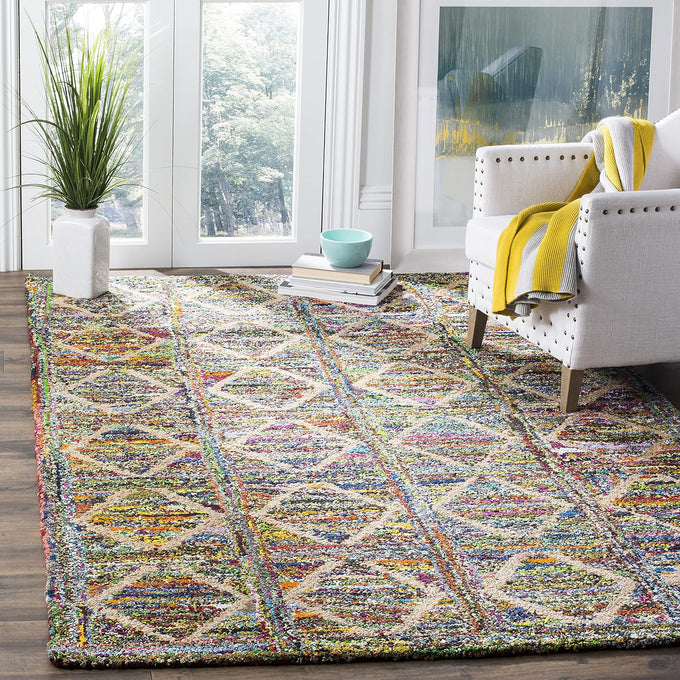 SAFAVIEH Nantucket Collection Accent Rug - 3' x 5', Multi, Handmade Boho Abstract Diamond Cotton, Ideal for High Traffic Areas in Entryway, Living Room, Bedroom (NAN440A)