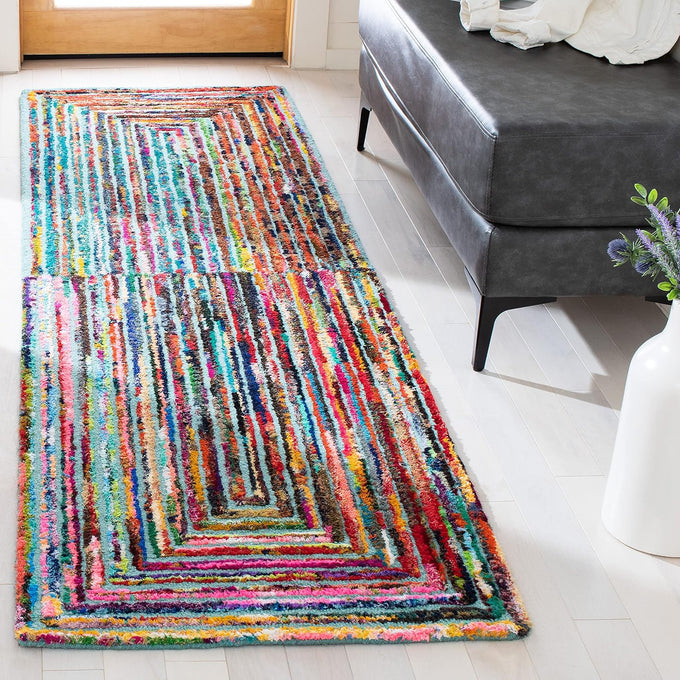 SAFAVIEH Nantucket Collection Accent Rug - 3' x 5', Teal, Handmade Boho Abstract Cotton & Wool, Ideal for High Traffic Areas in Entryway, Living Room, Bedroom (NAN603A)