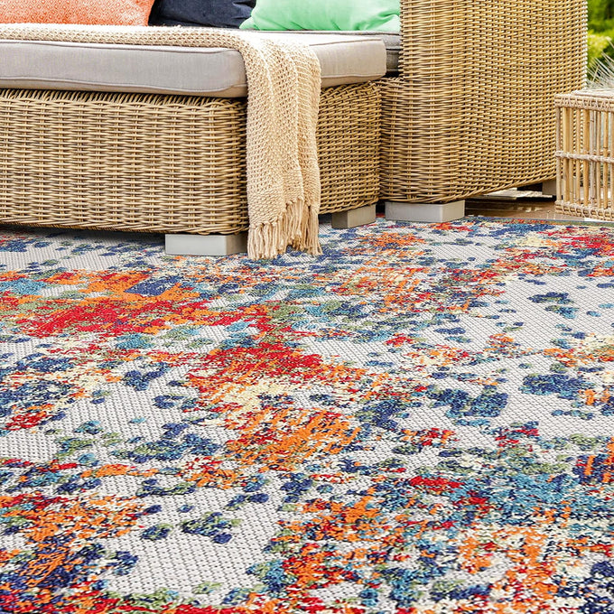 Superior Indoor Outdoor Area Rug, Perfect for Patio, Bedroom, Kitchen, Living Room, Entryway, Playroom, Nursery, Carpet Cover, Abstract Splatter Modern, Kalina Collection, 5' 2" x 7' 2", Cream