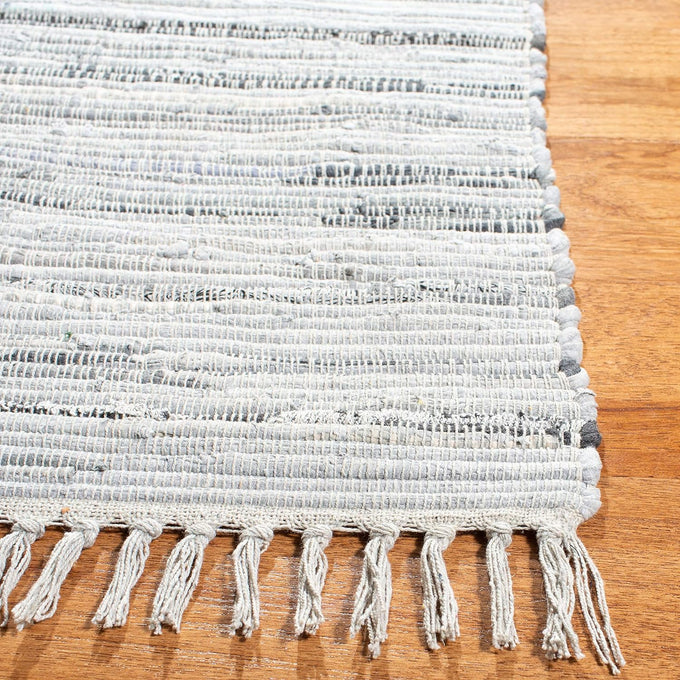 SAFAVIEH Rag Rug Collection Area Rug - 6' x 9', Grey, Handmade Boho Stripe Cotton, Ideal for High Traffic Areas in Living Room, Bedroom (RAR121A)