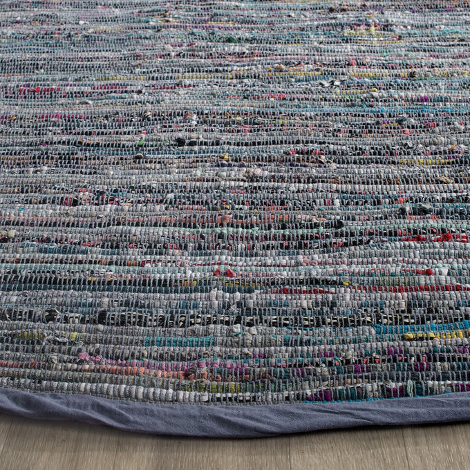 SAFAVIEH Rag Rug Collection Area Rug - 6' Round, Purple & Multi, Handmade Boho Stripe Cotton, Ideal for High Traffic Areas in Living Room, Bedroom (RAR121D)