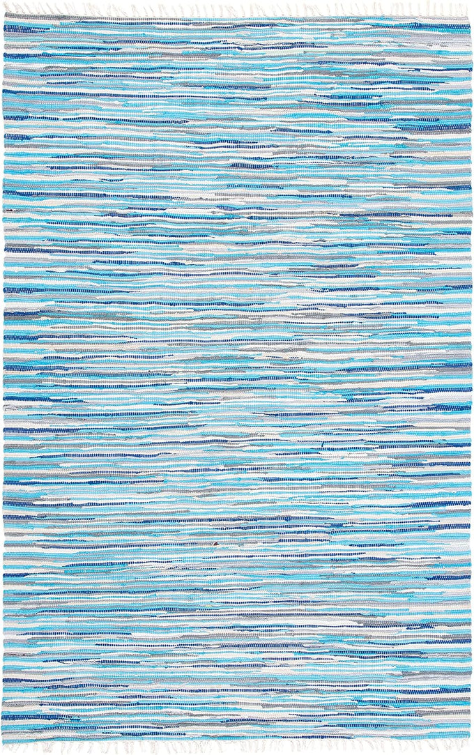 SAFAVIEH Rag Rug Collection Area Rug - 5' x 8', Turquoise & Multi, Handmade Boho Stripe Cotton, Ideal for High Traffic Areas in Living Room, Bedroom (RAR129C)
