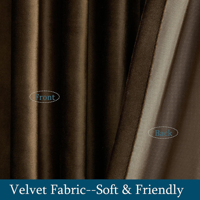 PRIMROSE Brown Velvet Curtains 108 inch Long for Living Room,Set of 2 Panels Blackout Rod Pocket Back Tab Window Treatment Room Darkening Heavy Decorative Curtains Drapes for Bedroom
