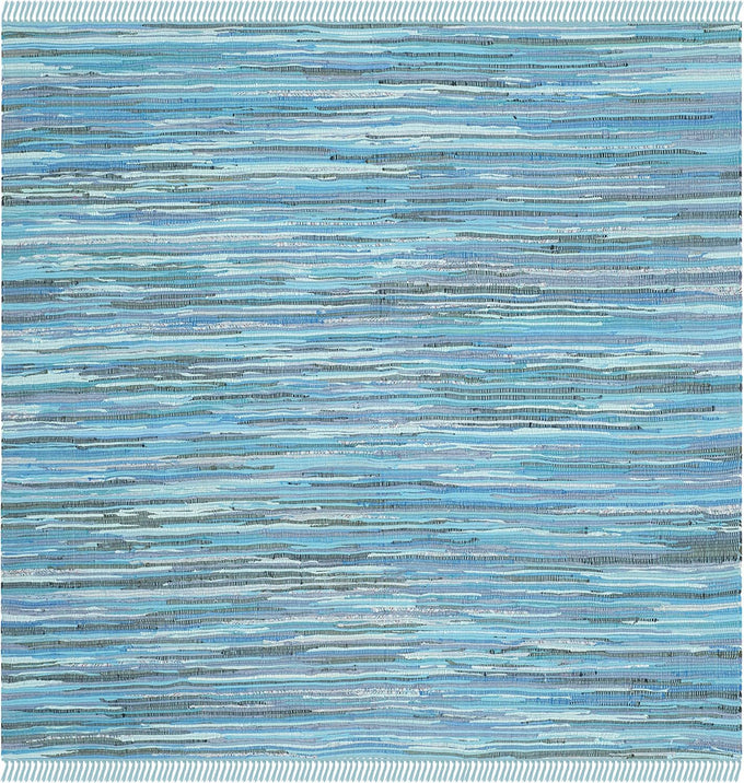 SAFAVIEH Rag Rug Collection Area Rug - 6' Square, Blue & Multi, Handmade Boho Stripe Cotton, Ideal for High Traffic Areas in Living Room, Bedroom (RAR121B)