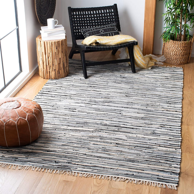 SAFAVIEH Rag Rug Collection Area Rug - 5' x 8', Turquoise & Multi, Handmade Boho Stripe Cotton, Ideal for High Traffic Areas in Living Room, Bedroom (RAR129C)
