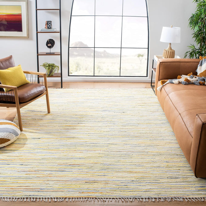 SAFAVIEH Rag Rug Collection Area Rug - 5' x 8', Turquoise & Multi, Handmade Boho Stripe Cotton, Ideal for High Traffic Areas in Living Room, Bedroom (RAR129C)