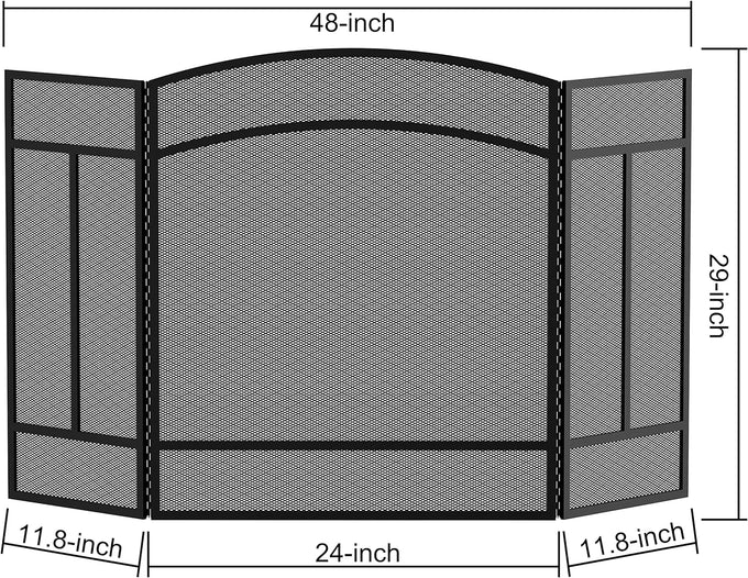 Fire Beauty 3 Panel Wrought Iron Fireplace Screen Spark Guard Cover(Black)