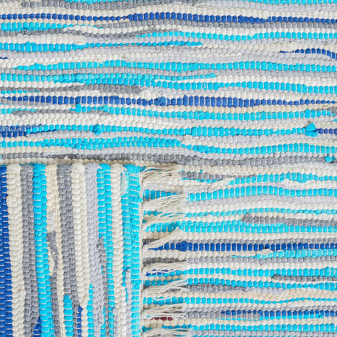 SAFAVIEH Rag Rug Collection Area Rug - 5' x 8', Turquoise & Multi, Handmade Boho Stripe Cotton, Ideal for High Traffic Areas in Living Room, Bedroom (RAR129C)
