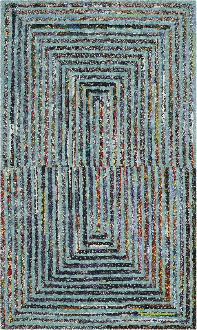 SAFAVIEH Nantucket Collection Accent Rug - 3' x 5', Teal, Handmade Boho Abstract Cotton & Wool, Ideal for High Traffic Areas in Entryway, Living Room, Bedroom (NAN603A)