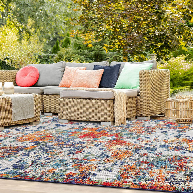 Superior Indoor Outdoor Area Rug, Perfect for Patio, Bedroom, Kitchen, Living Room, Entryway, Playroom, Nursery, Carpet Cover, Abstract Splatter Modern, Kalina Collection, 5' 2" x 7' 2", Cream