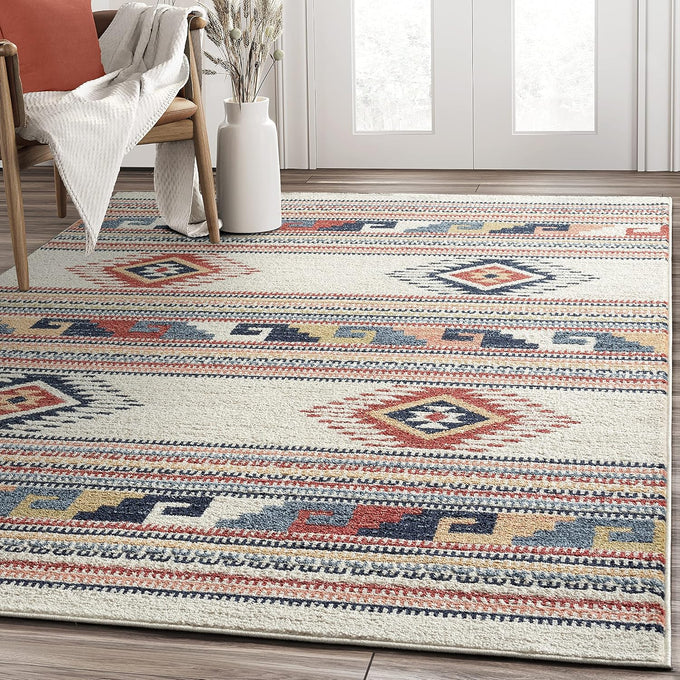 Abani Multicolor Southwestern Design 2'6" x 6' (3x6) Area Rug - Non-Shed Orange, Grey & Beige Tribal Pattern Dining Room Carpet Rugs