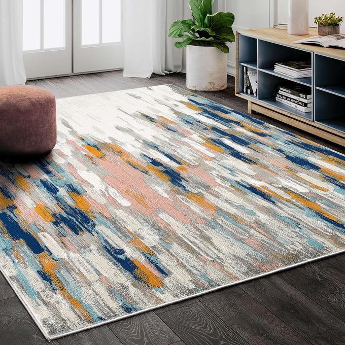 Abani Porto PRT140C Contemporary Grey and Yellow Abstract Area Rug 5'3"x7'6"