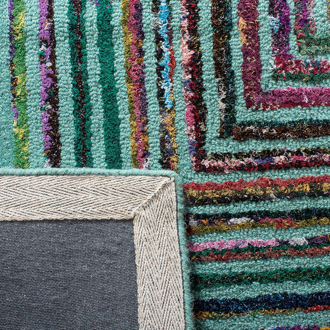 SAFAVIEH Nantucket Collection Accent Rug - 3' x 5', Teal, Handmade Boho Abstract Cotton & Wool, Ideal for High Traffic Areas in Entryway, Living Room, Bedroom (NAN603A)